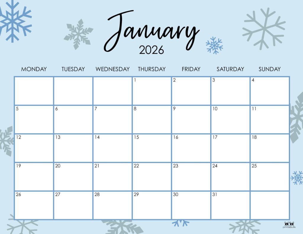 january 2026 calendars - 150 free printables | printabulls